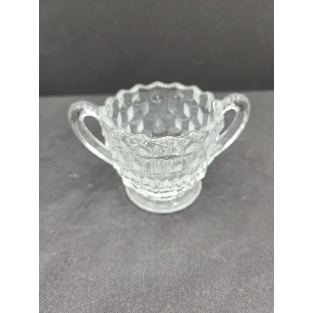 Vintage Fostoria American Glass Cubist Tea Cream and Sugar‎ Set Rare small size